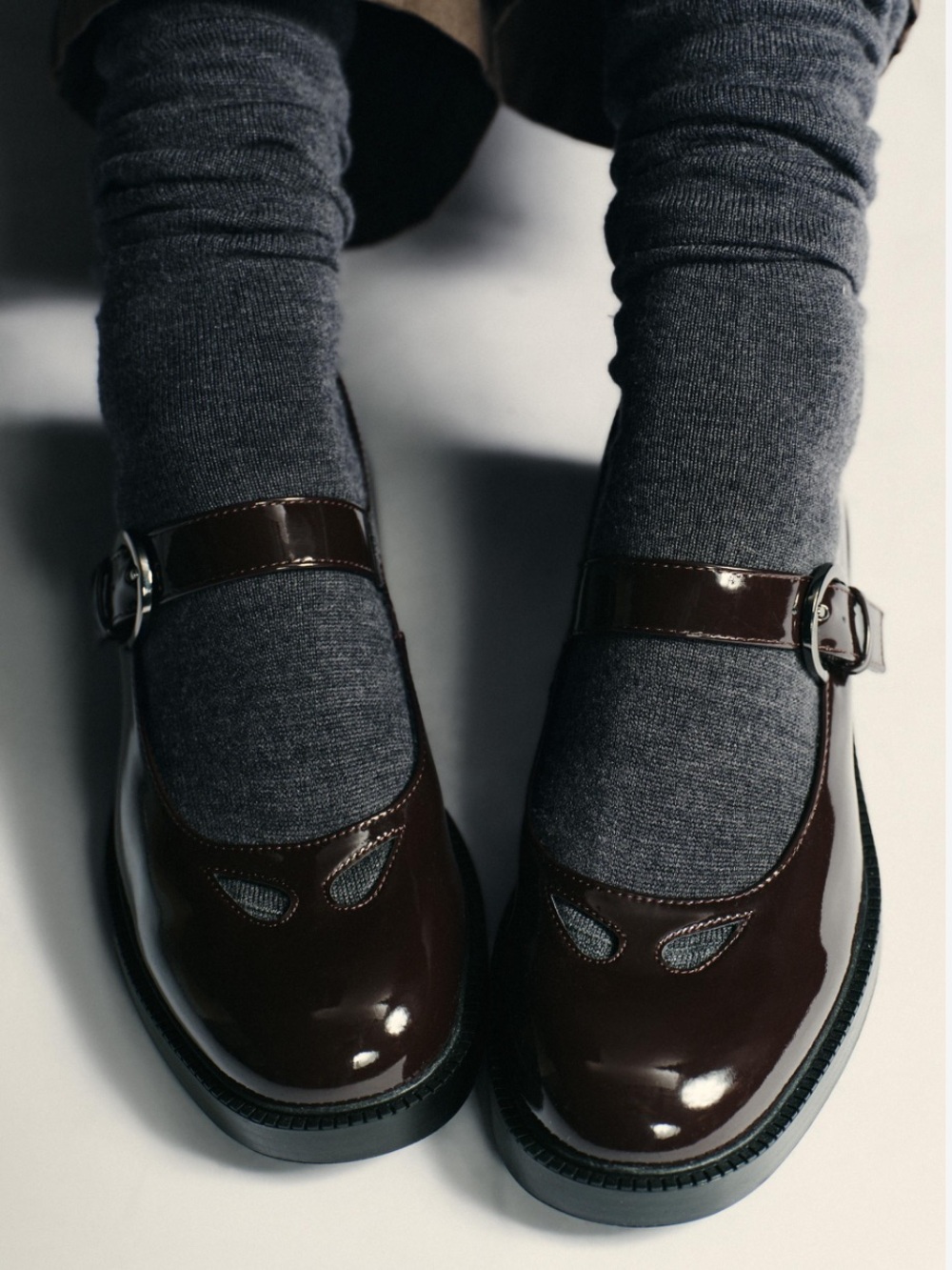 Zara Patent Leather Mary Jane Dark Chocolate Brown Coquette Academia Autumn